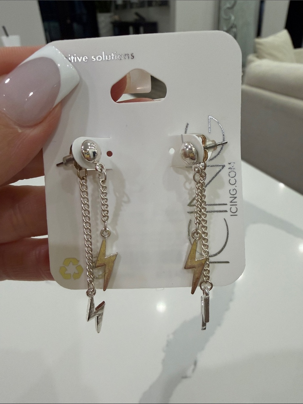 Silver Lightning Drop Chain Earrings - Women Jewelry